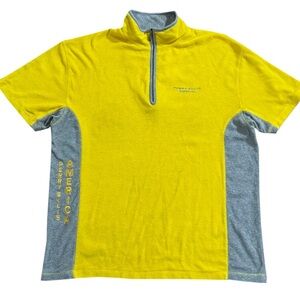 Vintage Perry Ellis America Yellow / Grey Velour Top (Size XL)